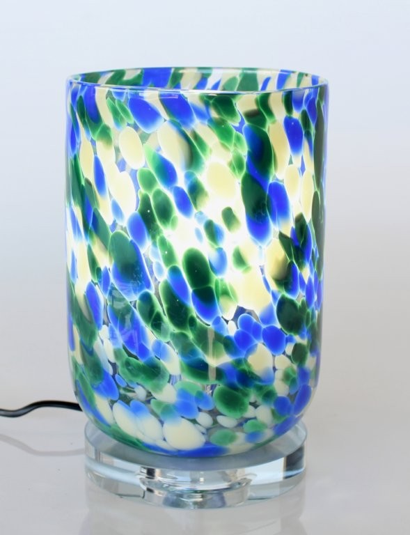 BLUE & GREEN SPLOTCH GLASS LIGHT CRYSTAL BASE  26X16CM